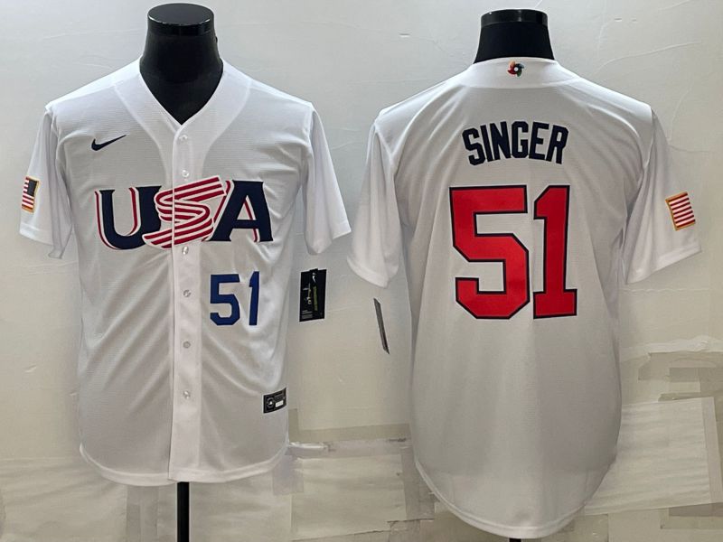 Men 2023 World Cub USA #51 Singer White Nike MLB Jersey->more jerseys->MLB Jersey